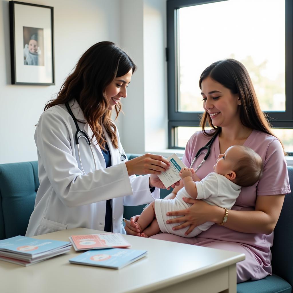 Mother Receiving Lactation Samples from Doctor