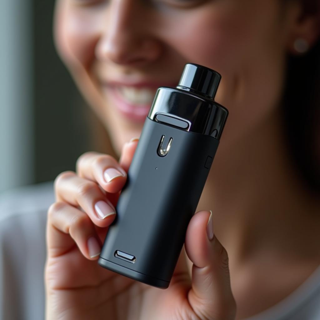 Person holding a nicotine-free vape device