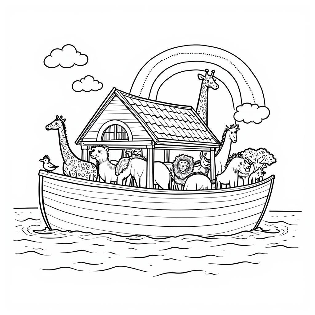 Noah's Ark Coloring Page with Animals