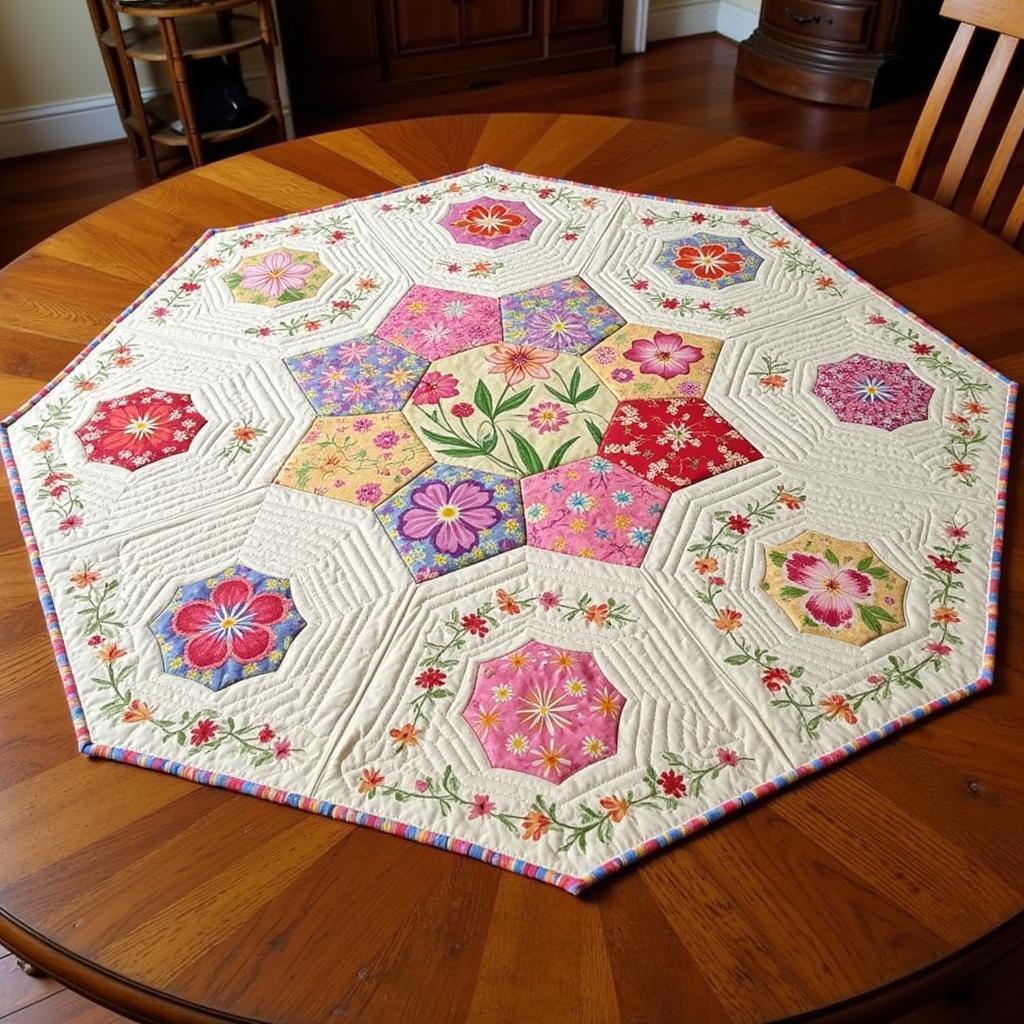 Octagon Table Topper Quilt Pattern: Traditional Grandmother's Flower Garden