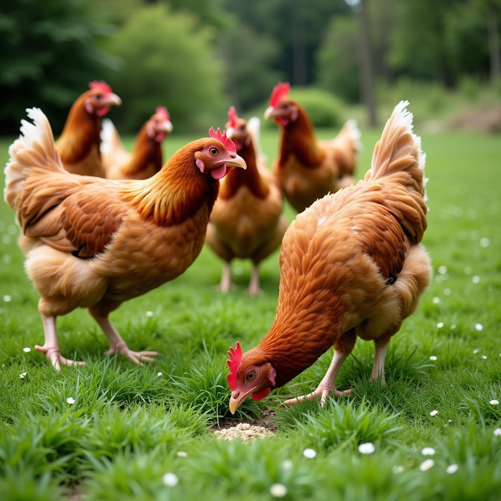 Organic Free-Range Chicken Feeding on Pasture