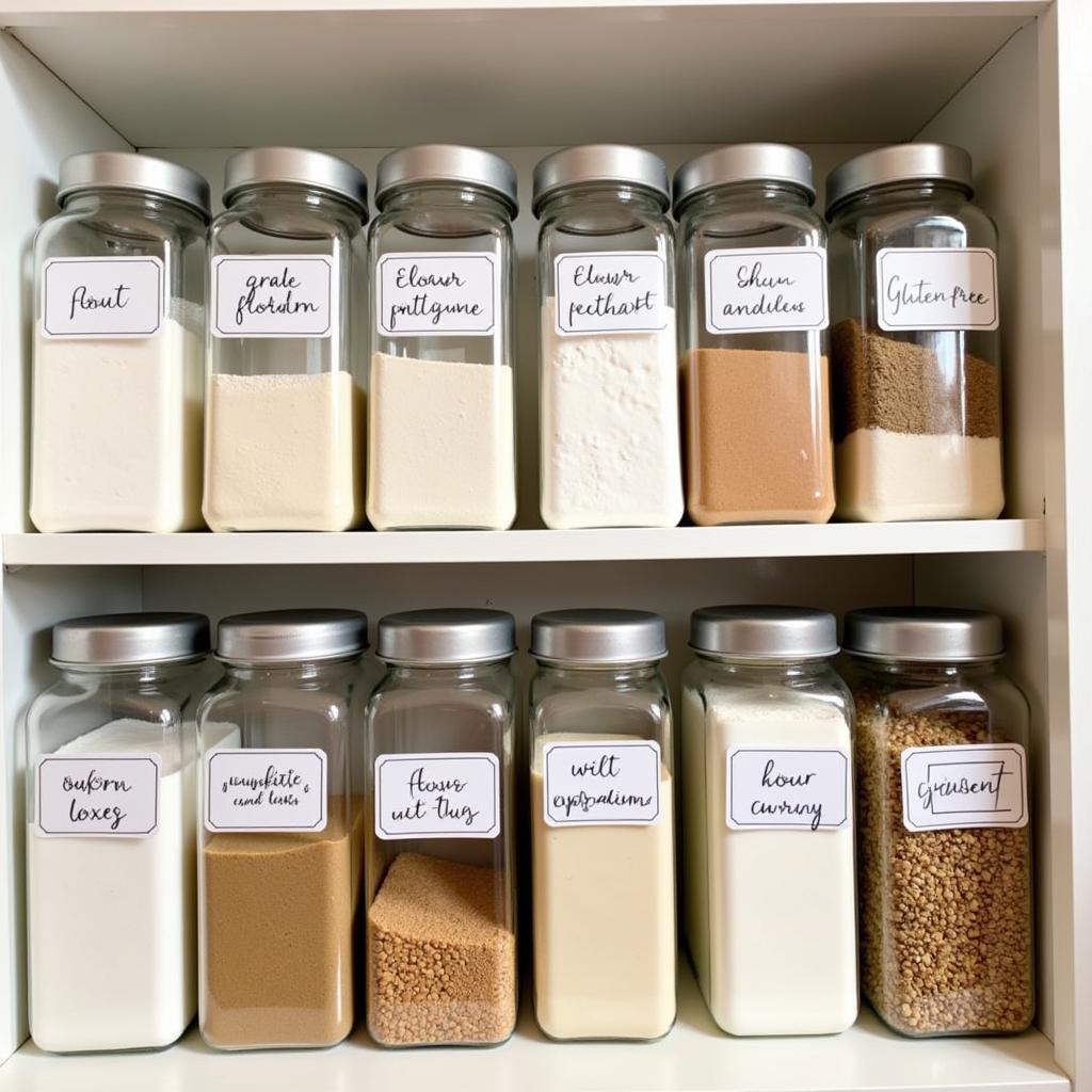 Organized Gluten-Free Pantry with Labeled Containers