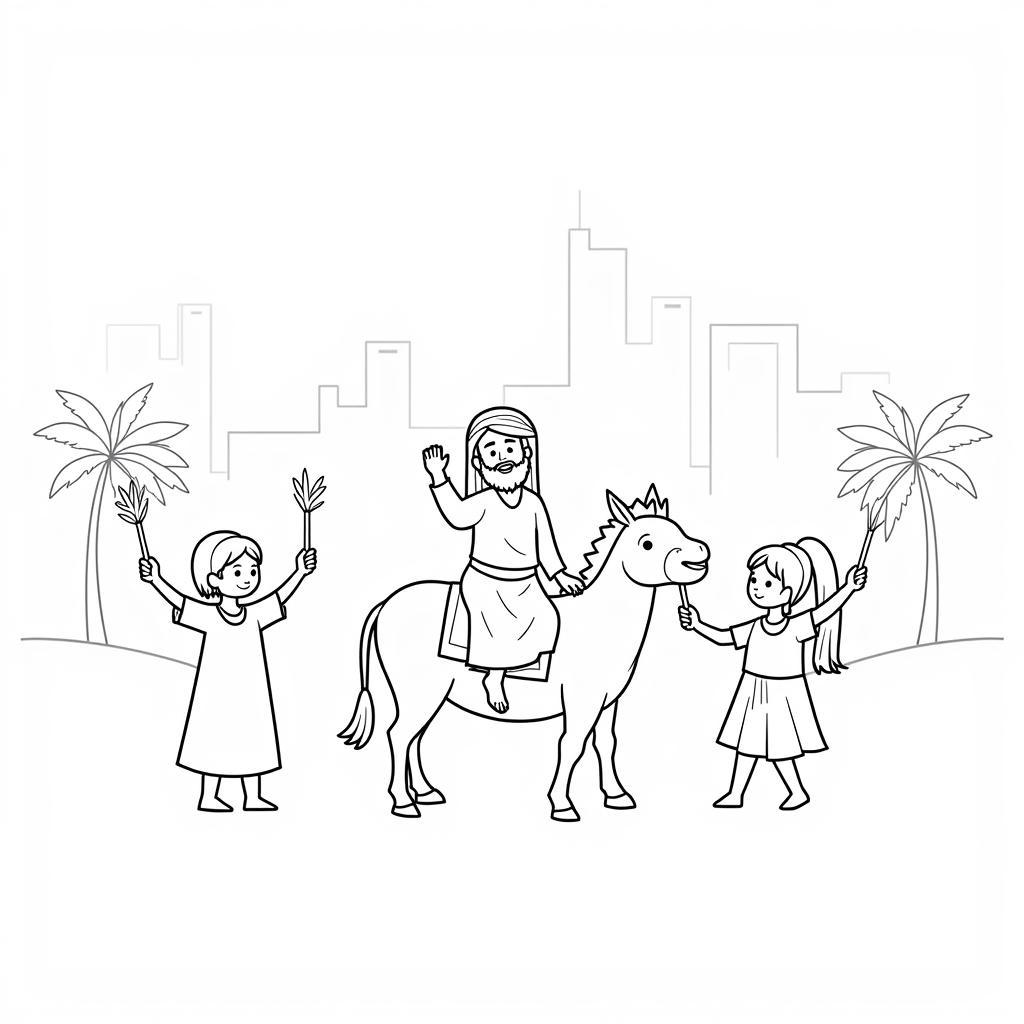 Palm Sunday Coloring Page for Children