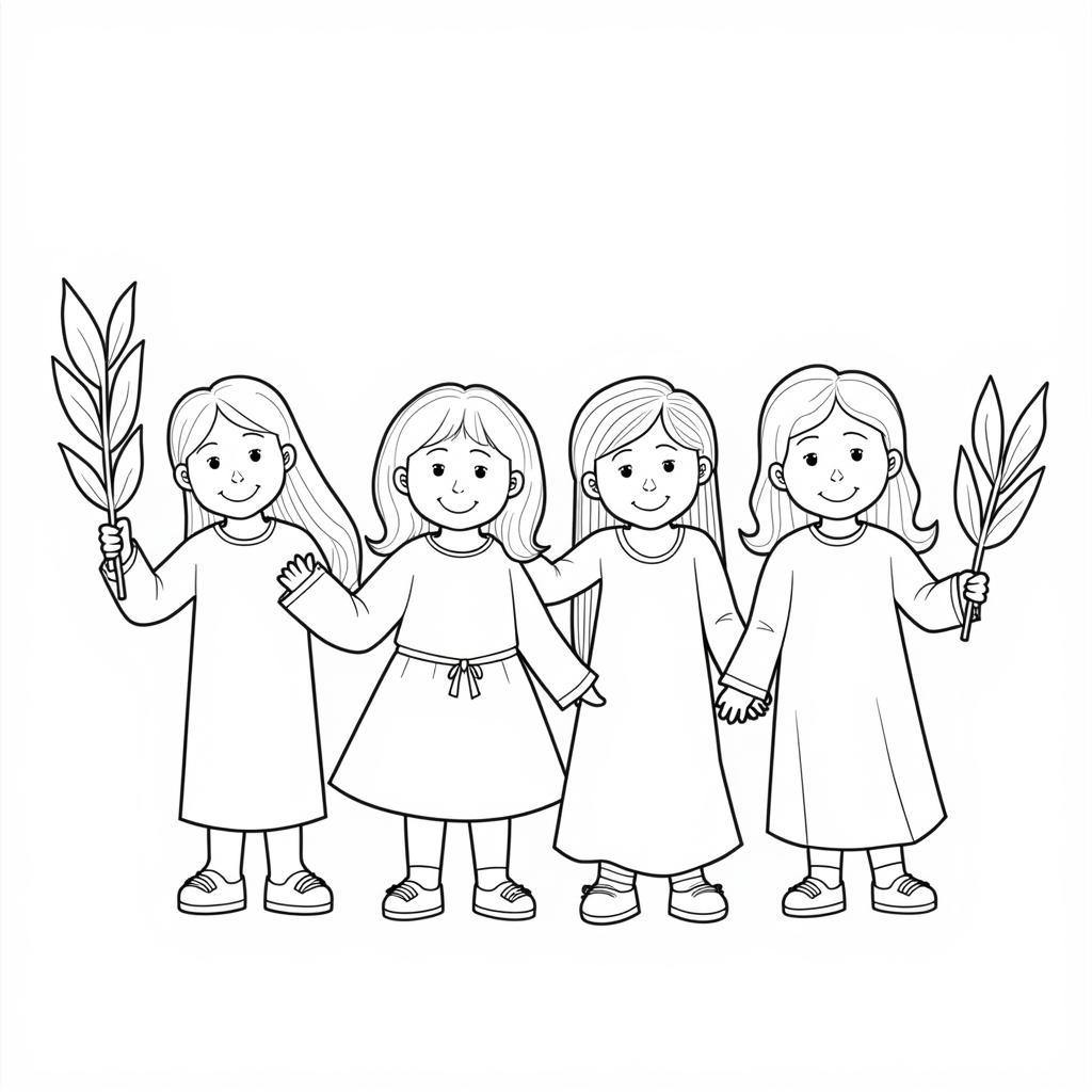 Palm Sunday Coloring Page: Children with Palms