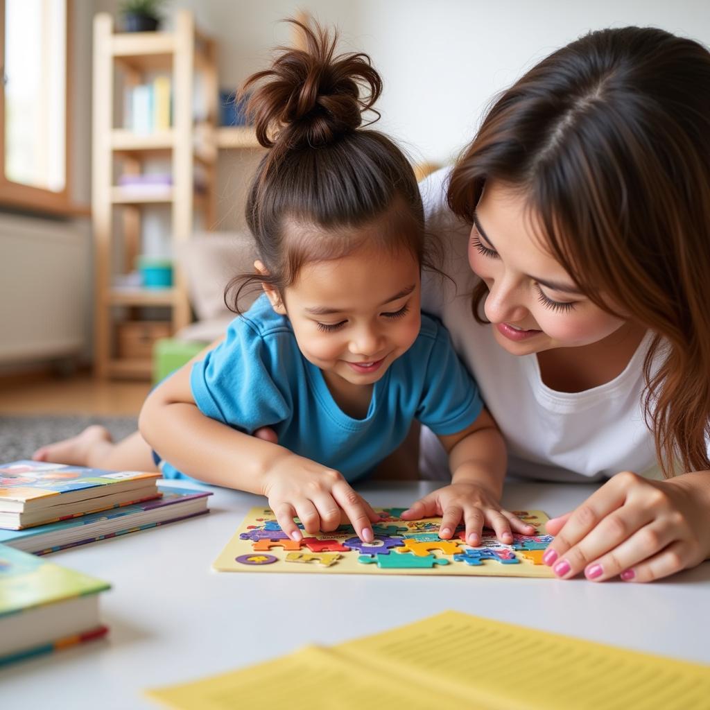 Parent and Child Engaging in Educational Activities