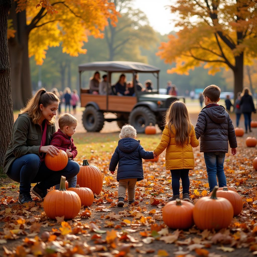 Families celebrating Halloween at a park festival