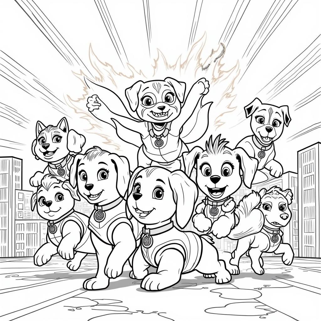 Paw Patrol Mighty Pups Group Coloring Page