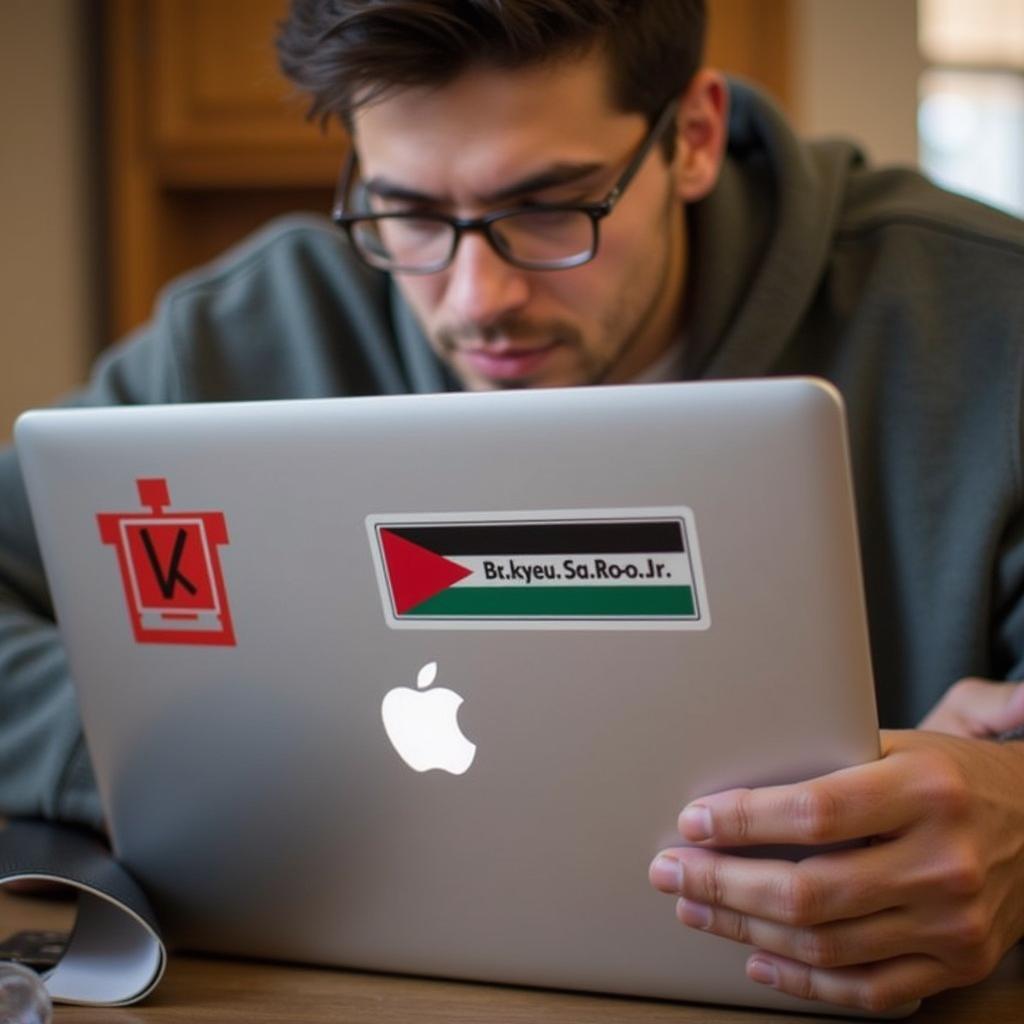 Applying a Free Palestine Bumper Sticker