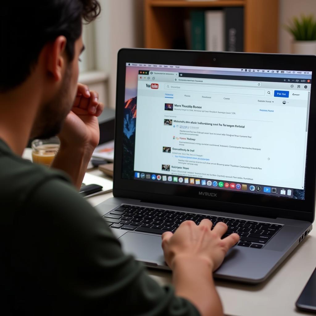 A person contemplating different YouTube music converter options on their laptop.