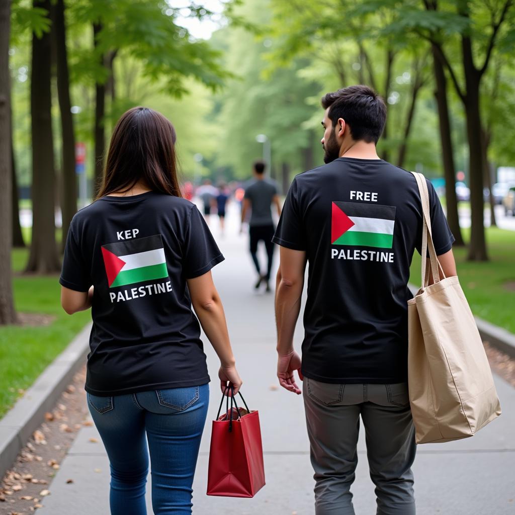 Individual wearing a Free Palestine shirt casually