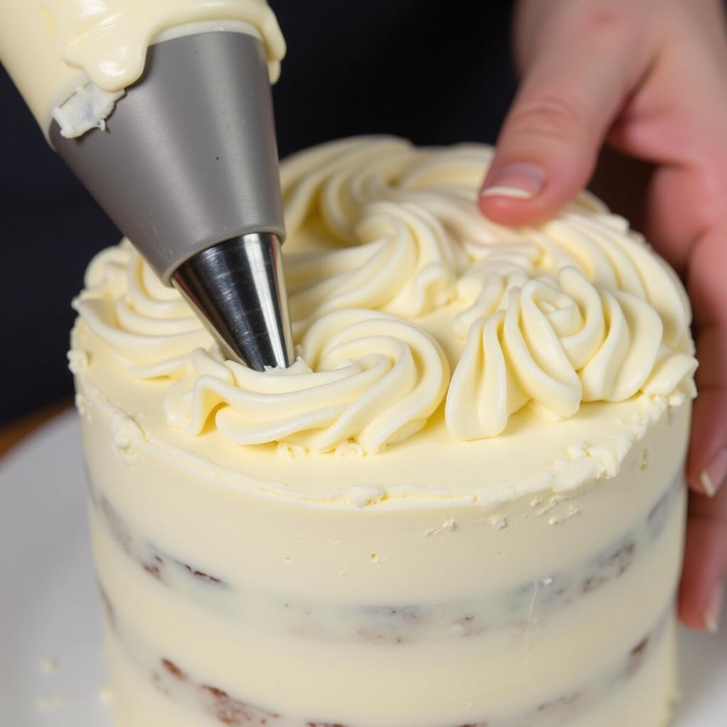 Piping Corn-Free Frosting onto a Cake