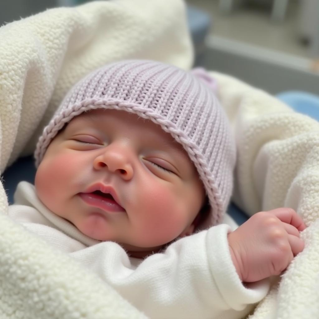 Preemie Baby Wearing a Knitted Hat