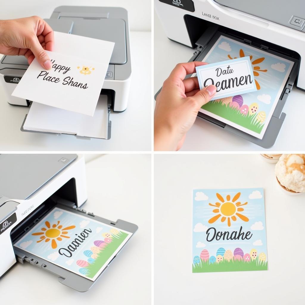 Printing personalized Easter place cards on cardstock.