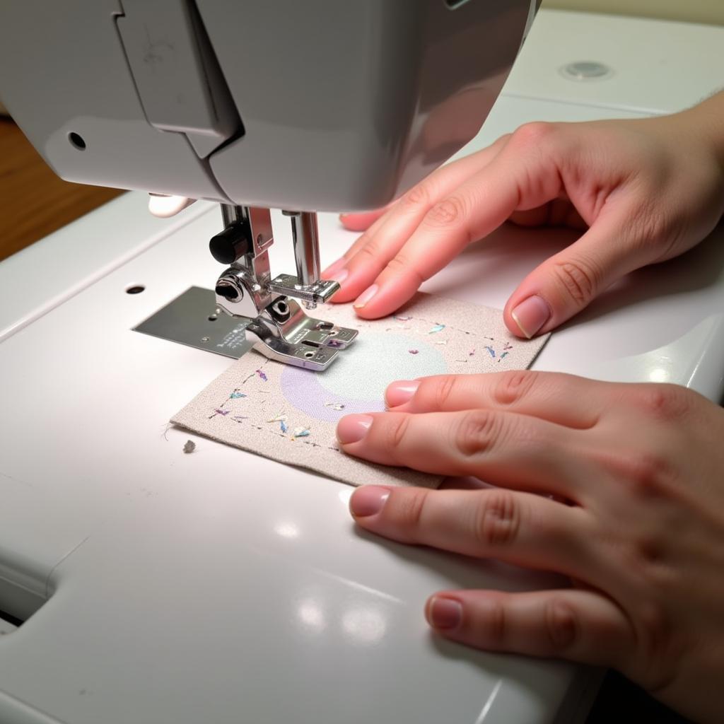 Quilter Practicing on Free Arm Machine