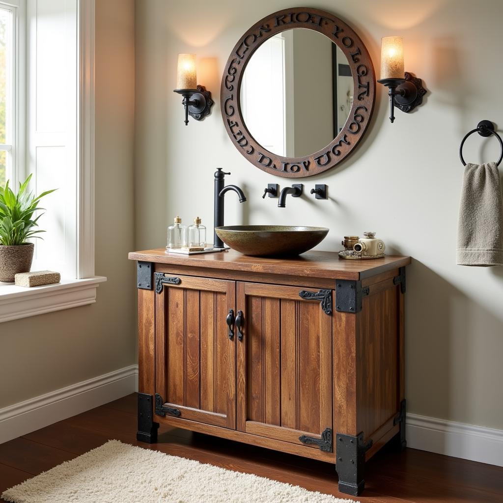 Rustic Free Standing Bathroom Vanity with a Vessel Sink