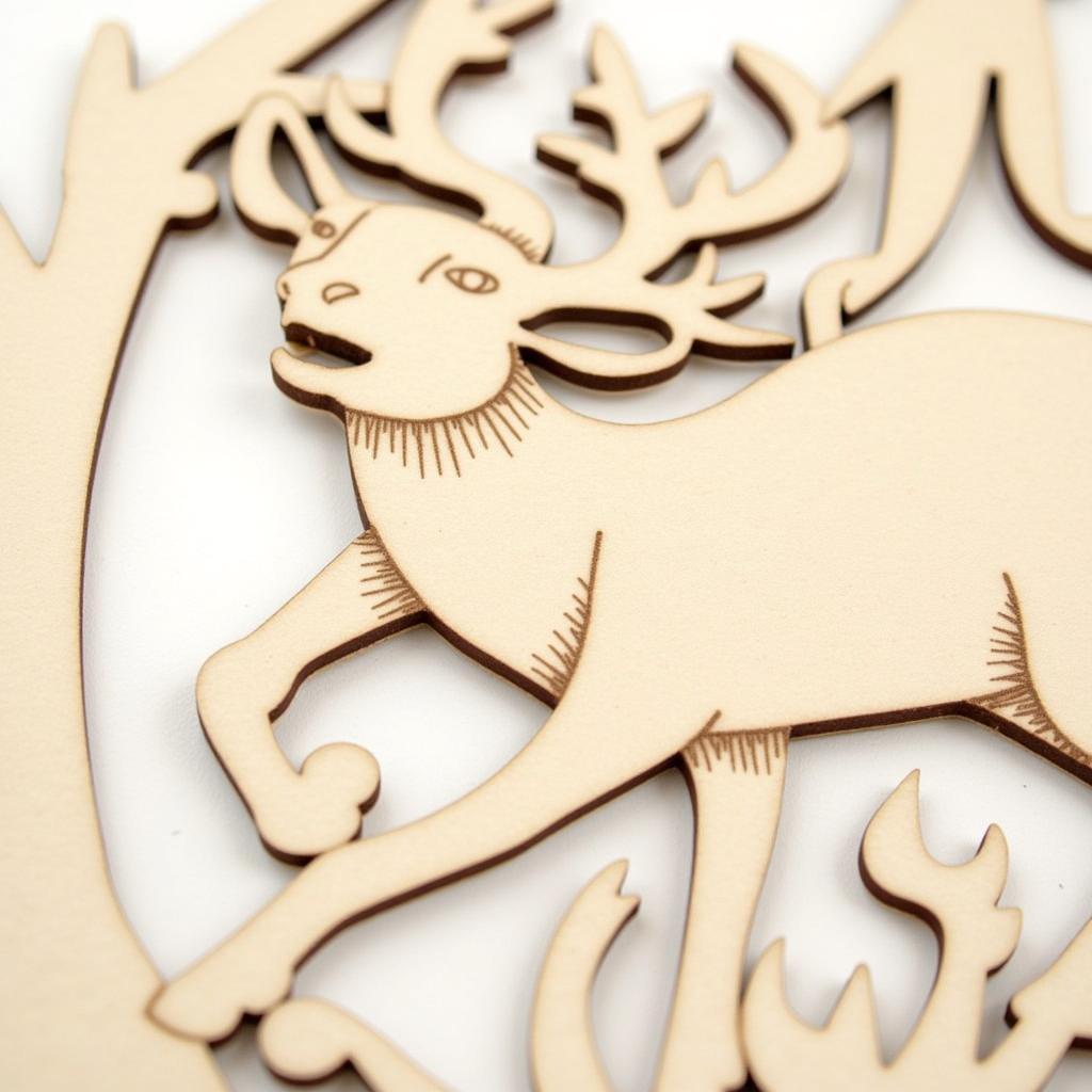 Whimsical reindeer scroll saw pattern for a festive Christmas ornament.