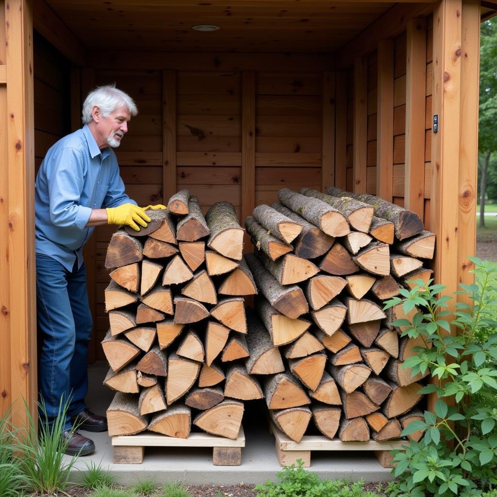 Senior Stacking Firewood Safely