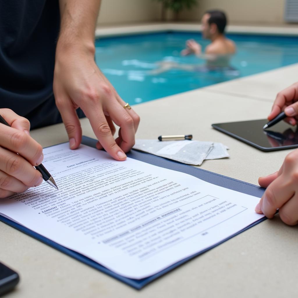 Signing a Pool Waiver Form