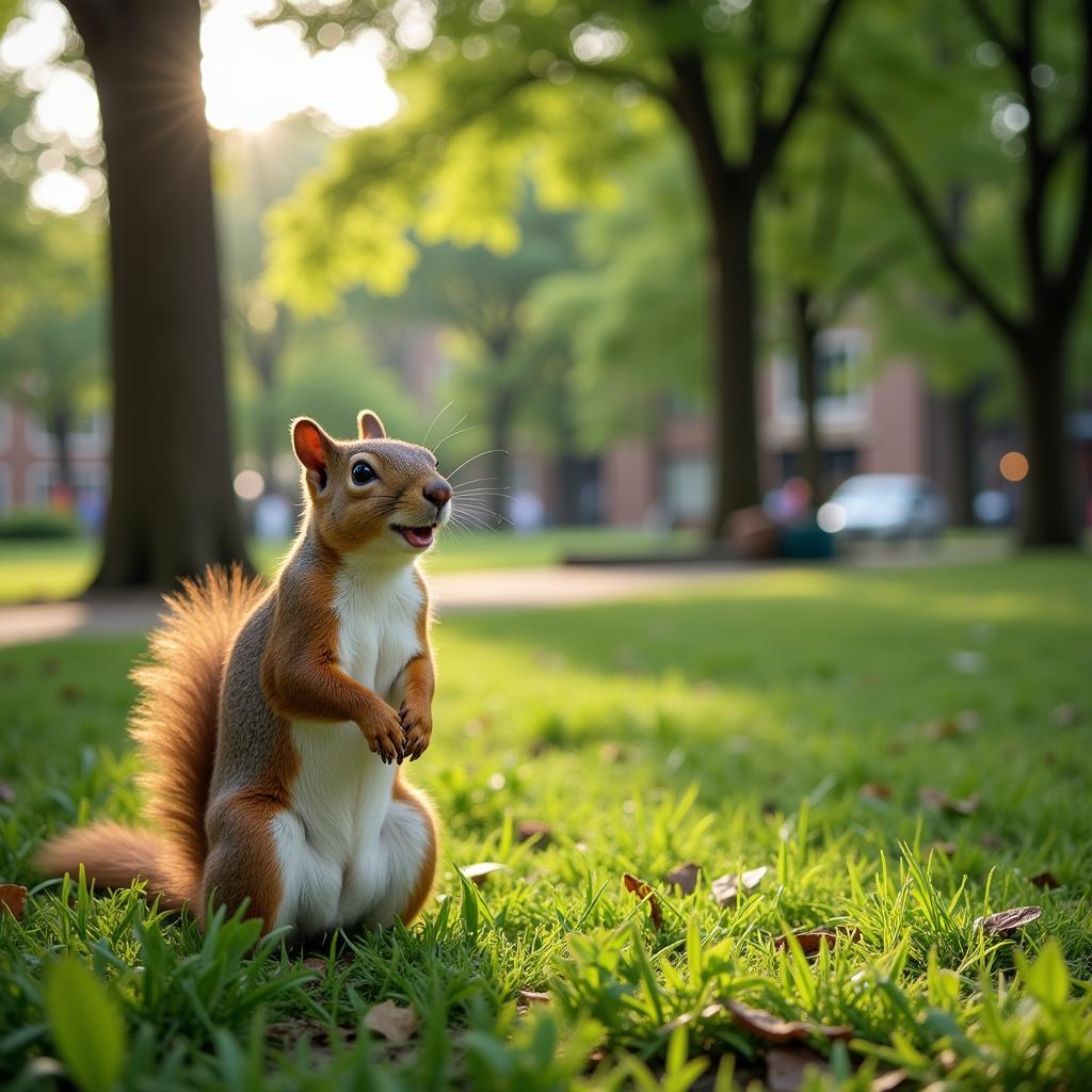 Squirrel in City Park Enjoying Nature