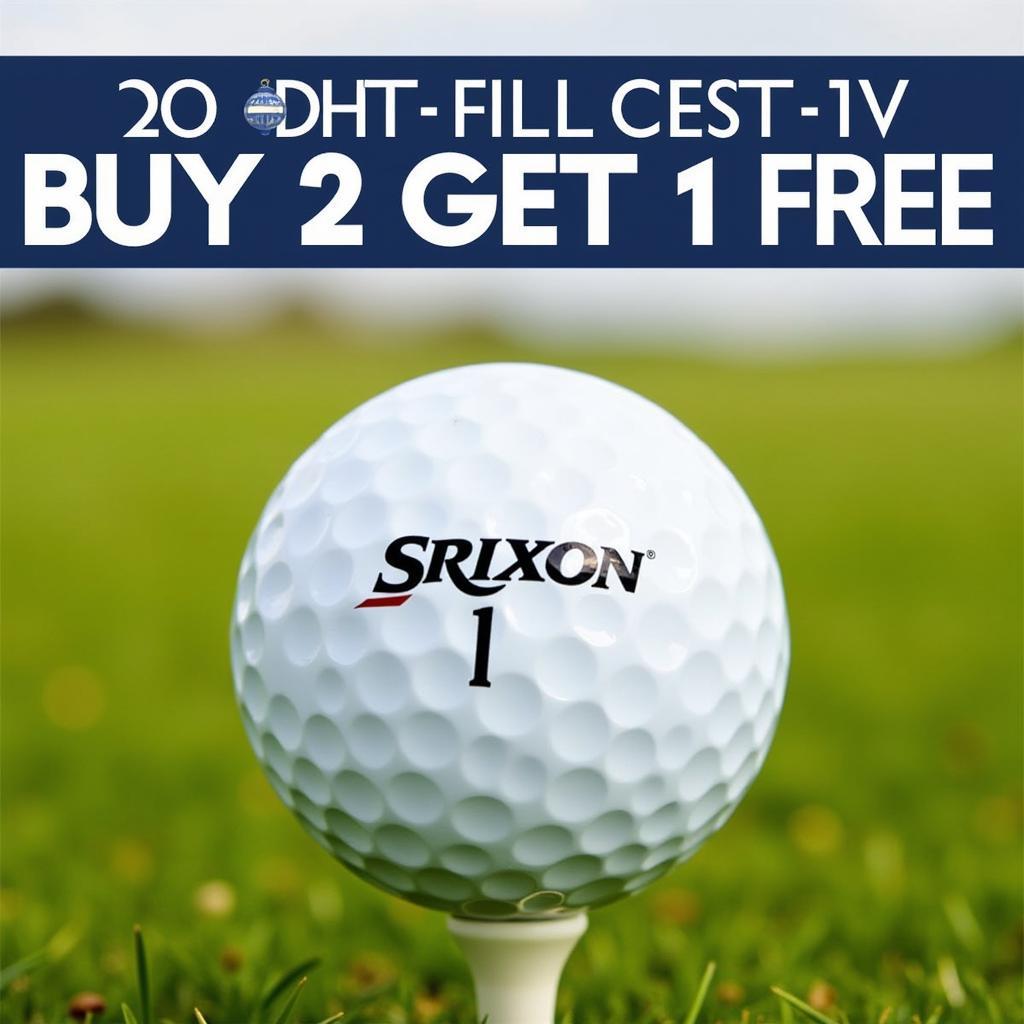 Srixon Golf Balls on a Tee with a "Buy 2 Get 1 Free" Banner