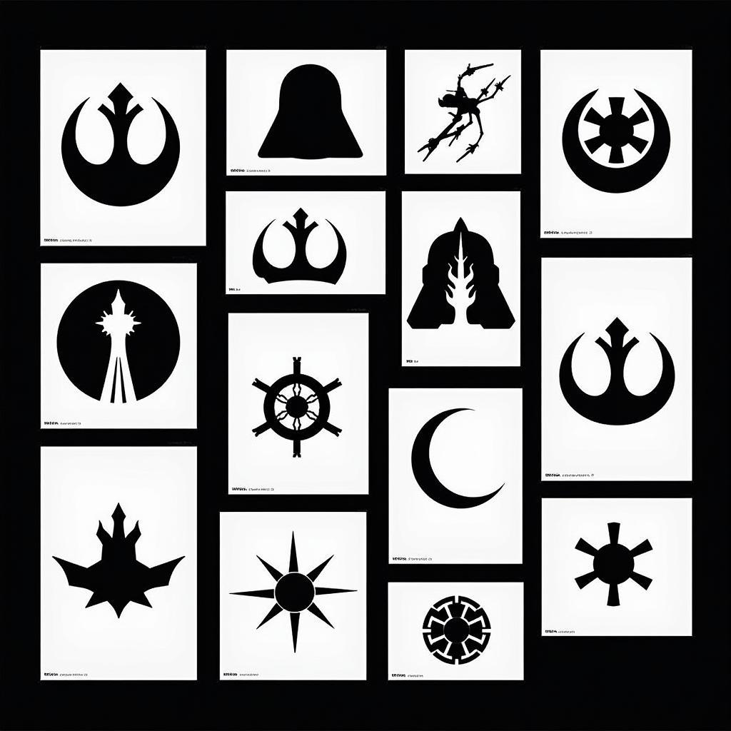 Star Wars logo and symbol stencils featuring Rebel Alliance and Galactic Empire emblems