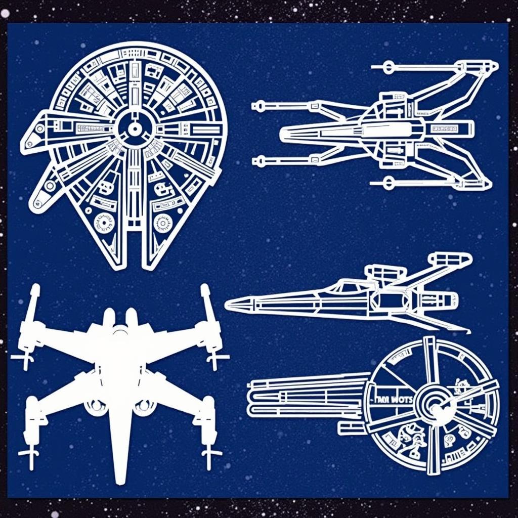 Star Wars vehicle stencils featuring Millennium Falcon and X-Wing