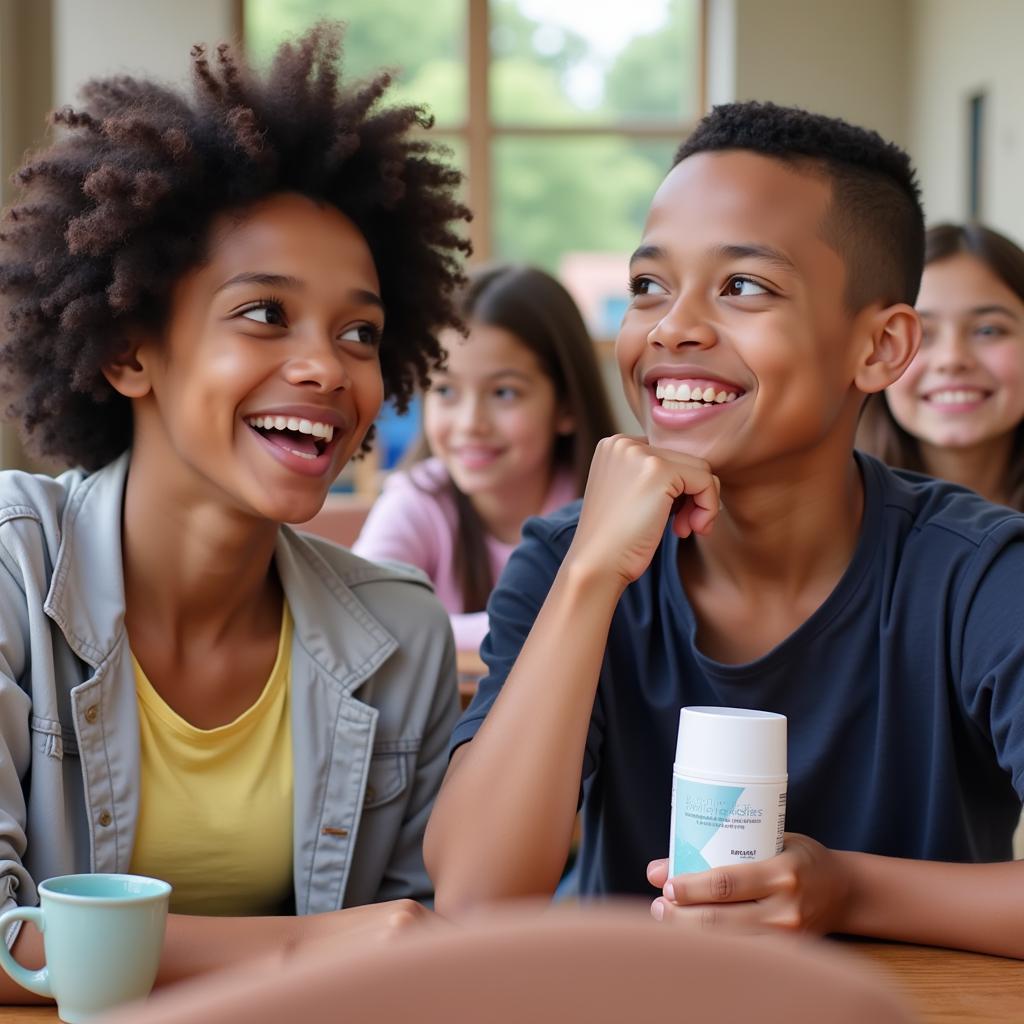 Students feeling confident and happy after using deodorant.