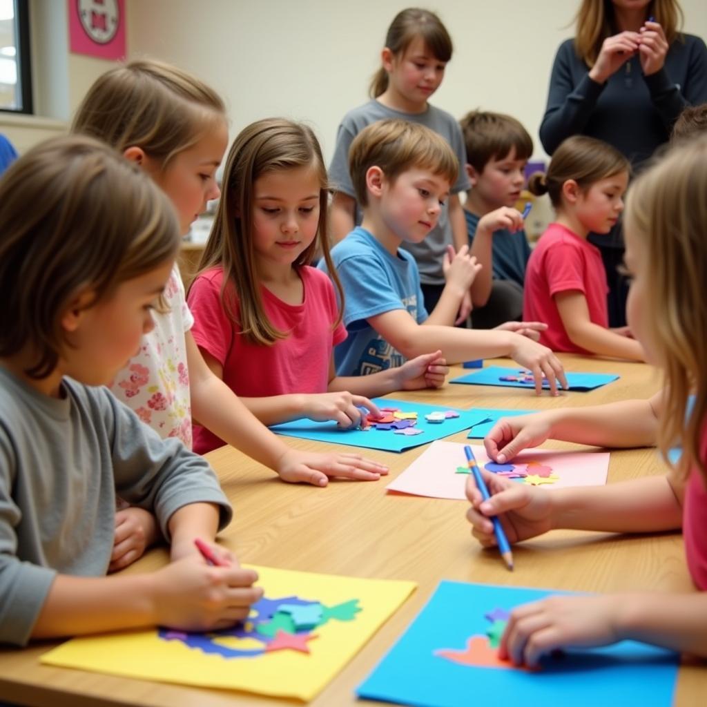 Children Engaging in Sunday School Crafts