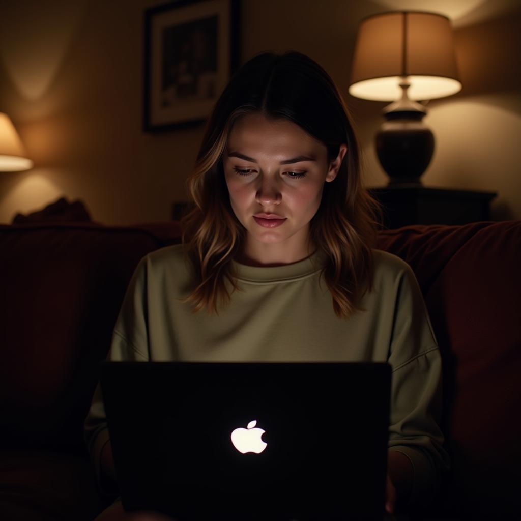 Woman reading taboo stories on her laptop