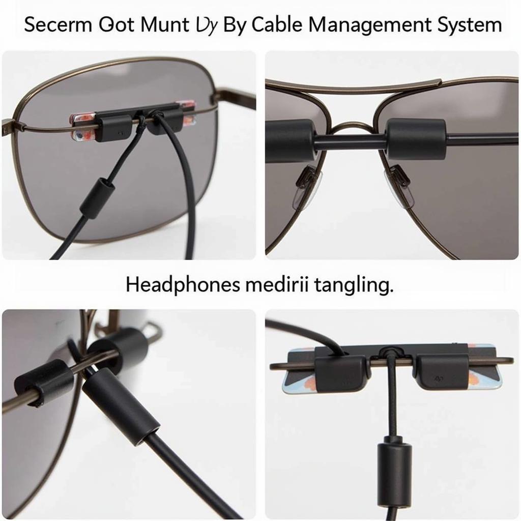 Close-up view of the cable management system on tangle-free aviator glasses.