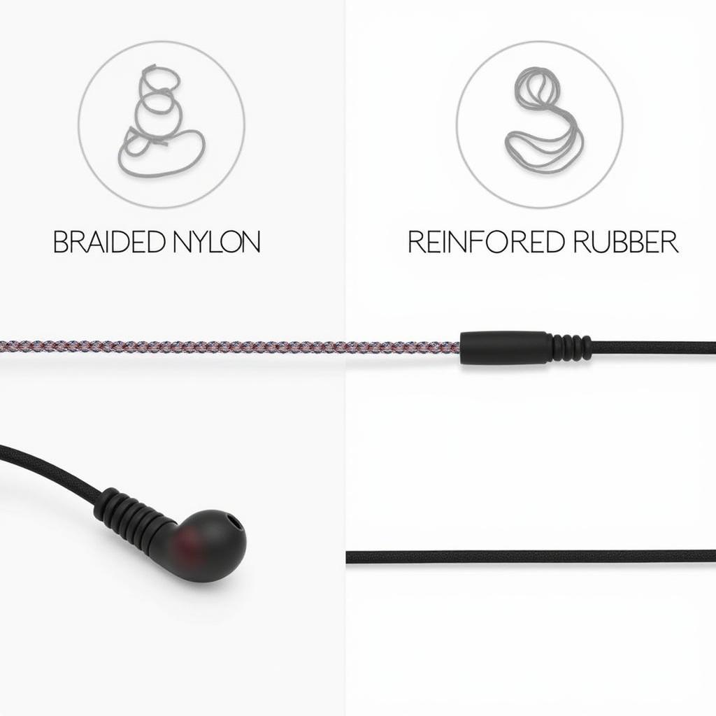 Comparing different types of tangle-free earbud cords - braided nylon vs. reinforced rubber.