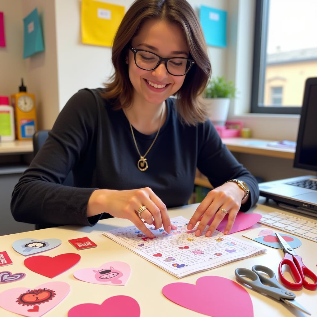 Teacher Printing Valentines for Students