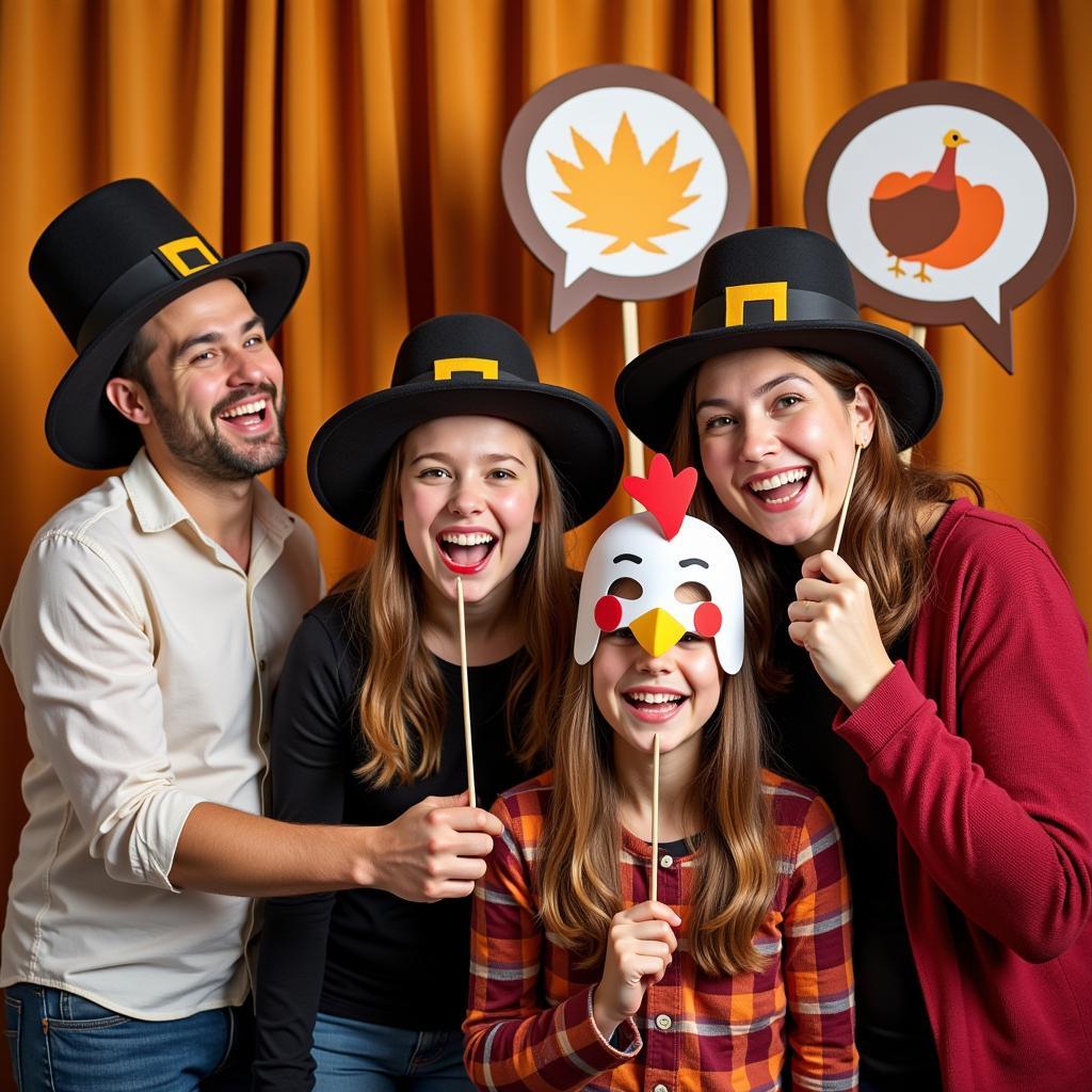 Family Enjoying Thanksgiving Photo Booth