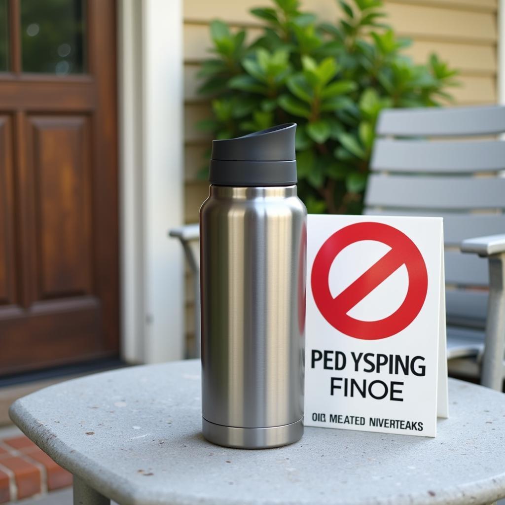 Plastic-Free Thermos next to a No Soliciting Sign