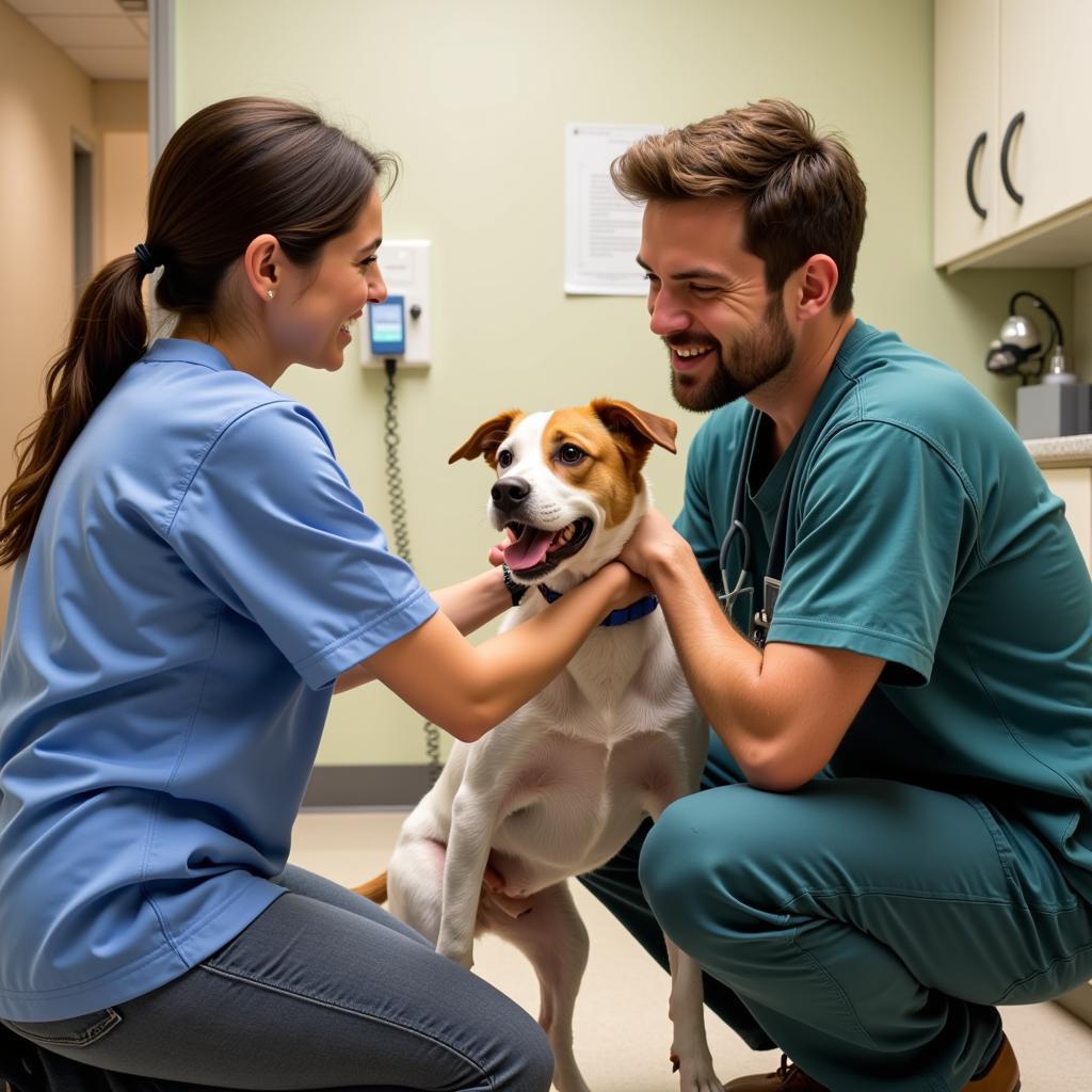 Pet Owner Interacting with Veterinarian at Free Clinic