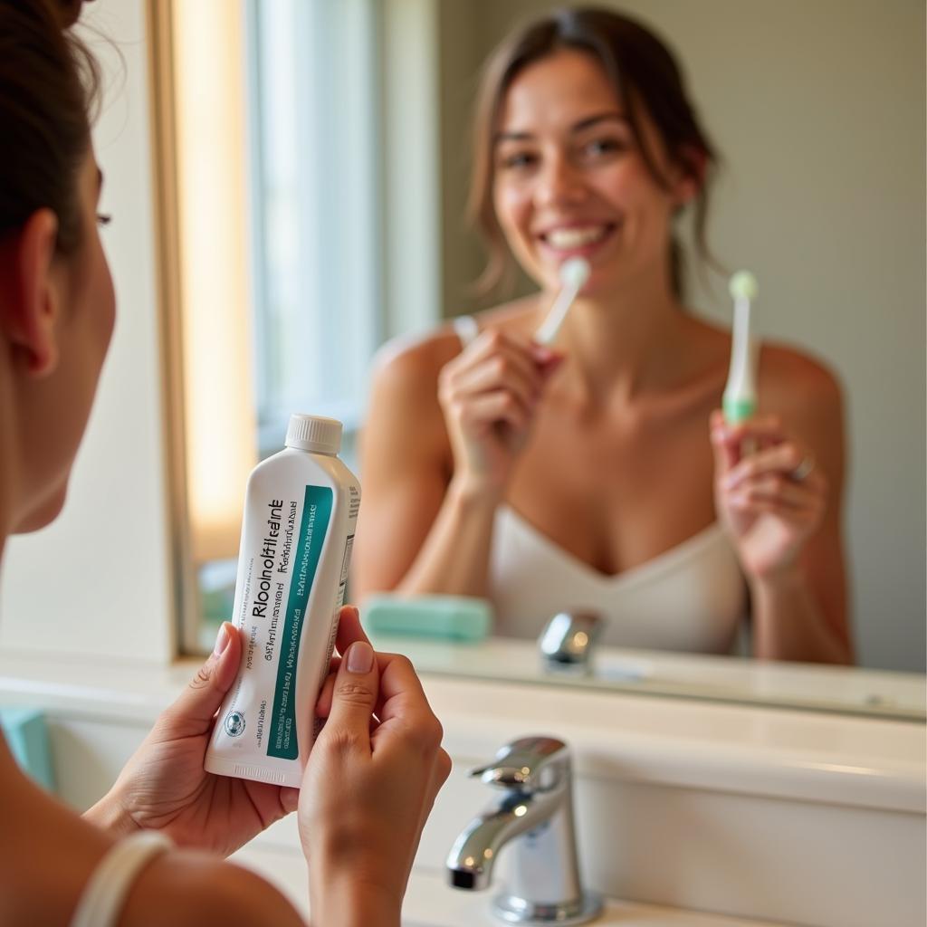 A person using a free toothpaste sample while traveling.