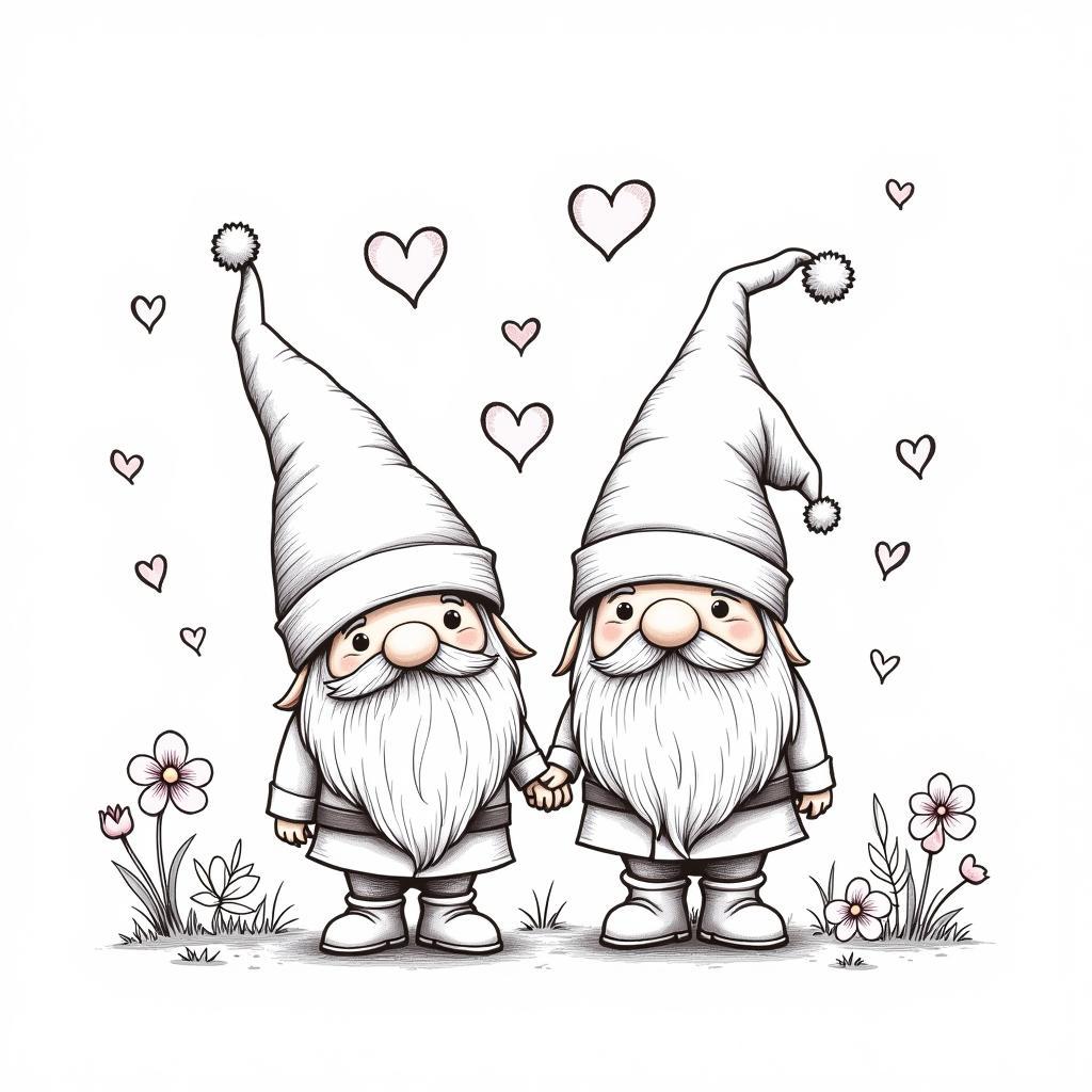 Valentine Gnome Couple Coloring Page