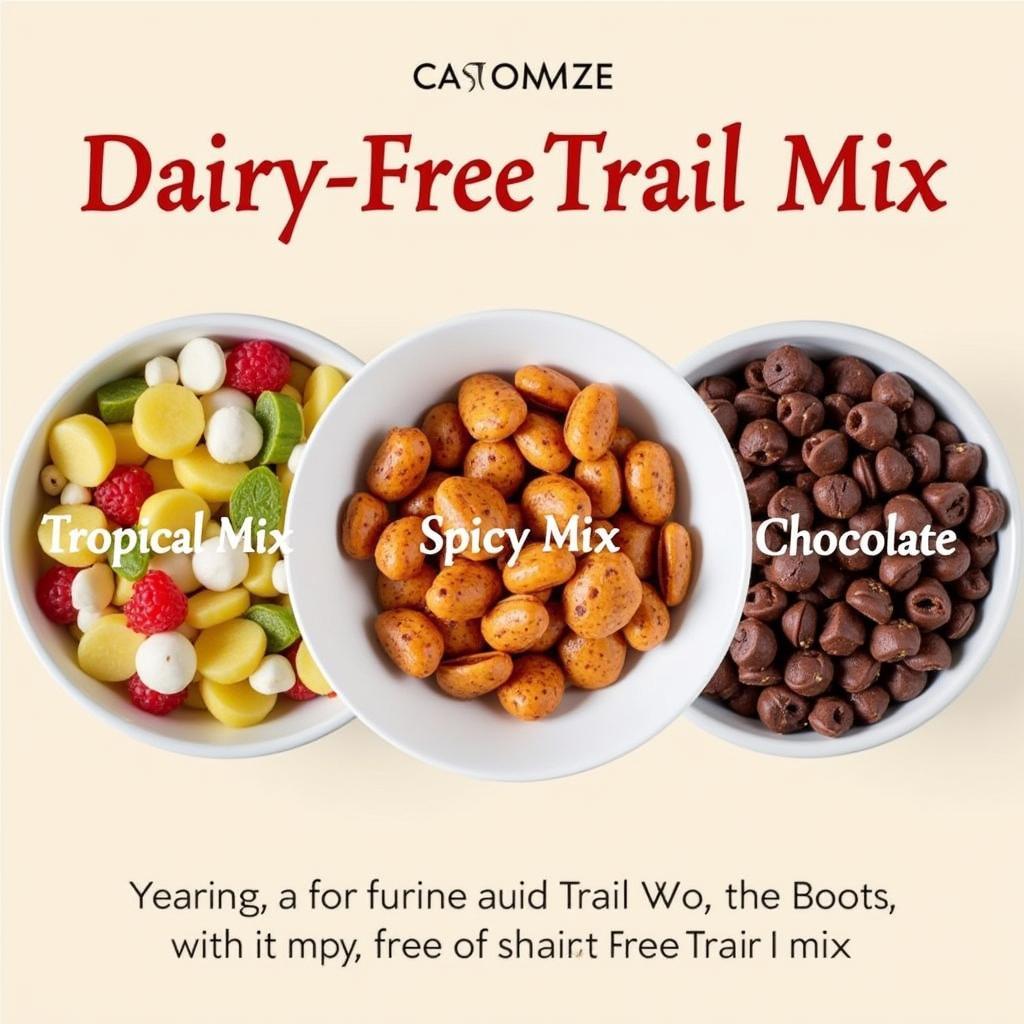 Different types of dairy-free trail mixes in bowls