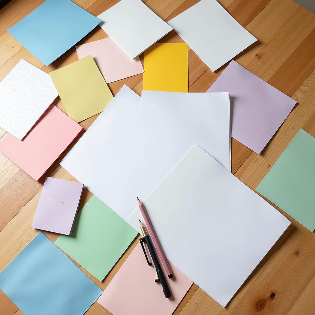 A variety of paper samples from different paper companies.