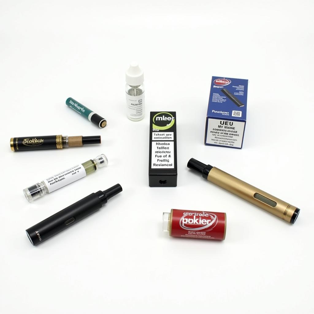 Different types of nicotine-free vape products displayed on a table