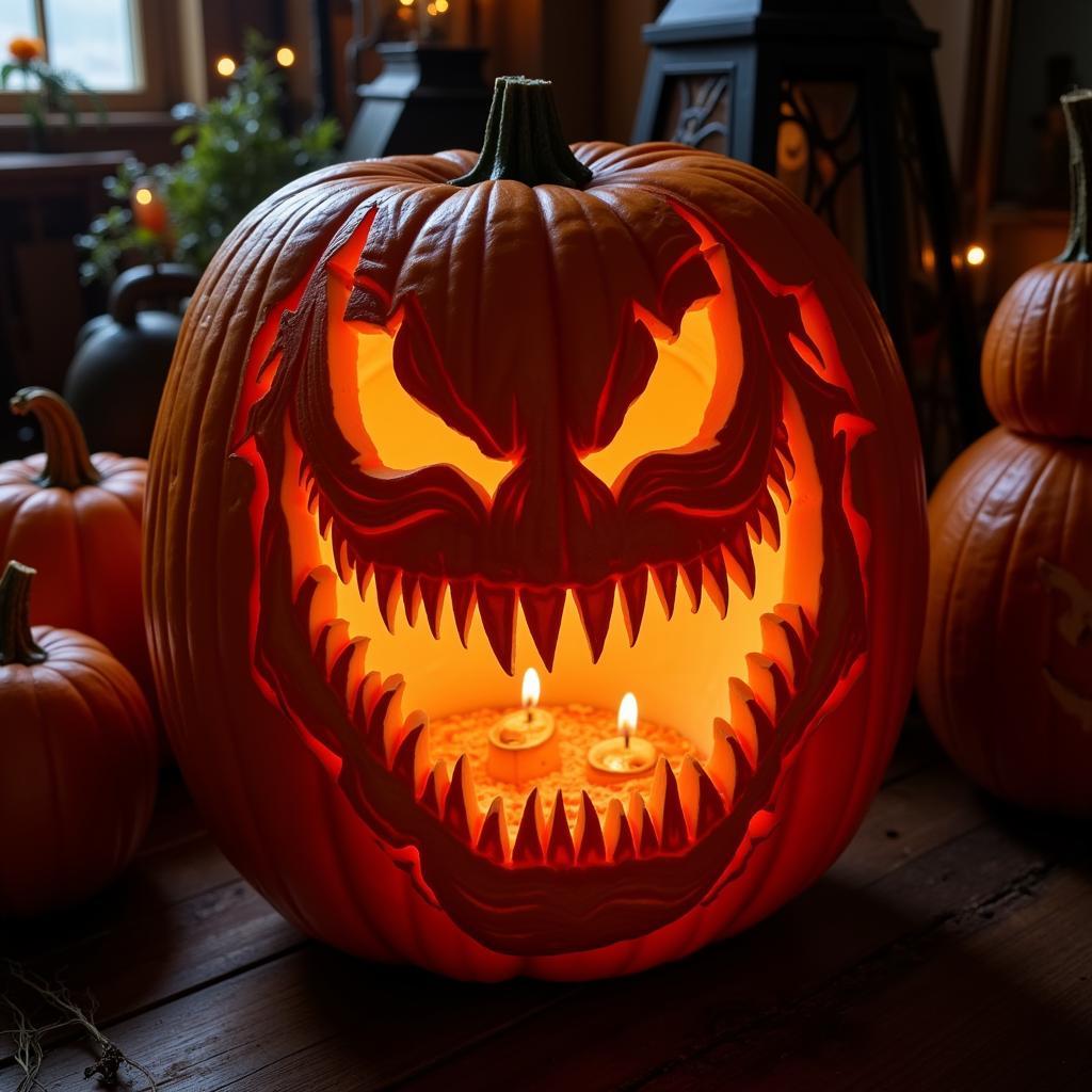 Venom Pumpkin Carving Finished