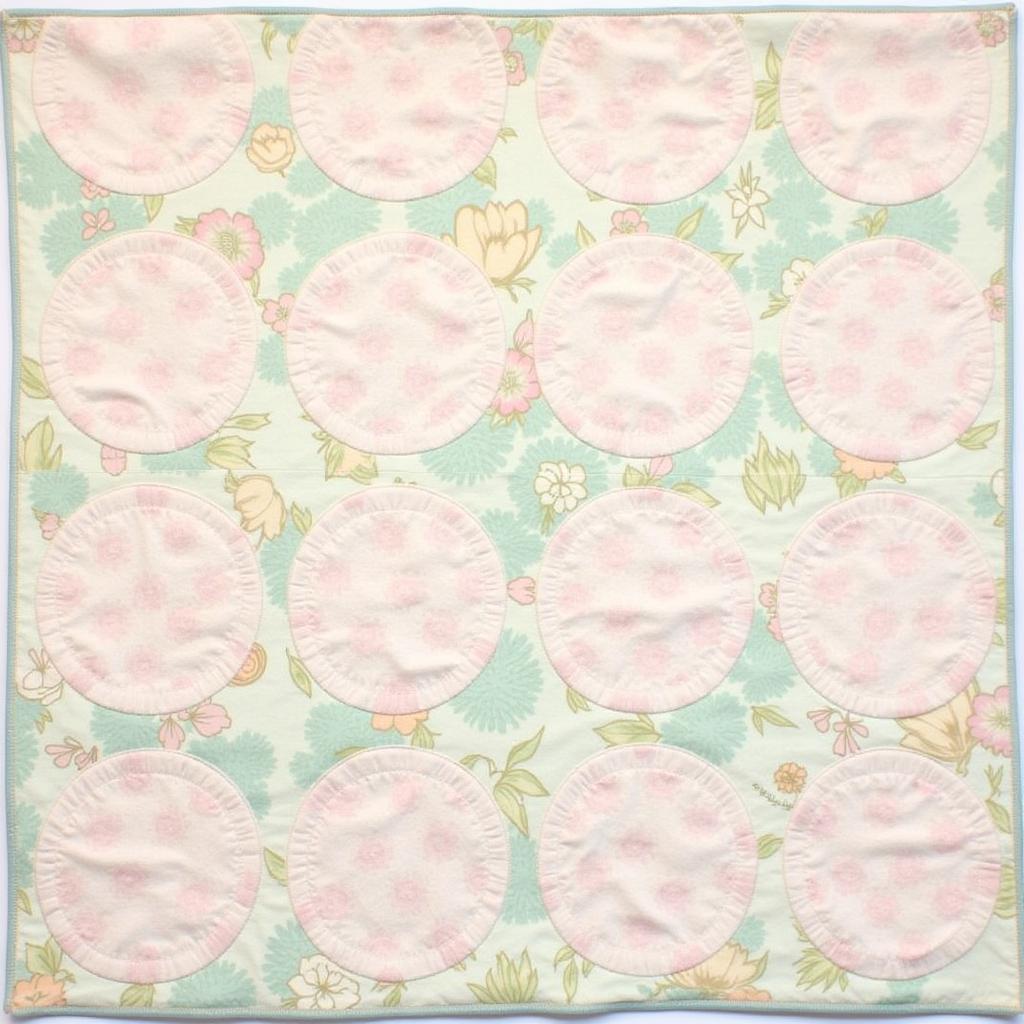 Vintage-Inspired Circle Quilt with Soft Pastel Colors and Delicate Stitching