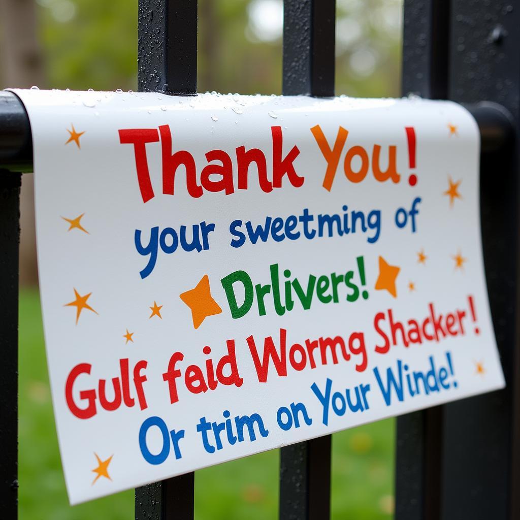 Weatherproofed Delivery Driver Thank You Sign