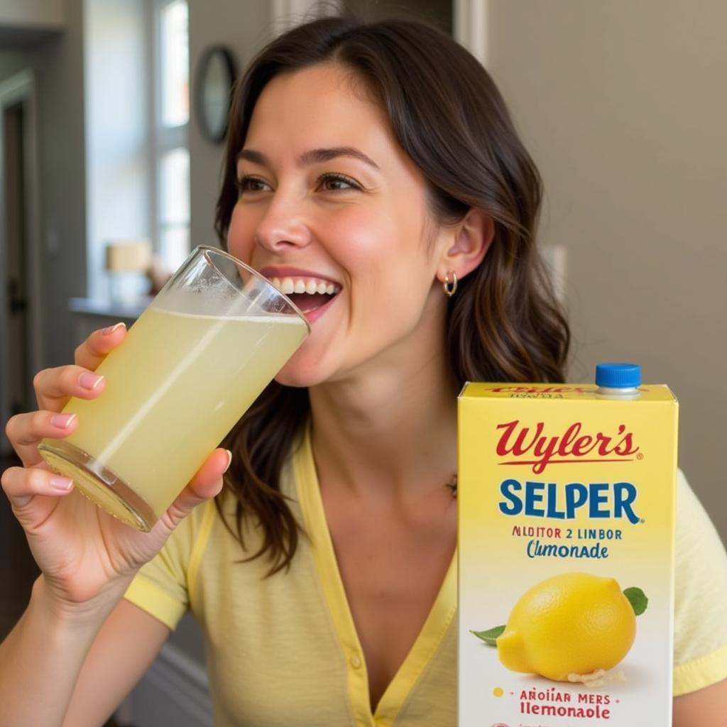 A Woman Enjoying a Glass of Wyler's Sugar Free Lemonade