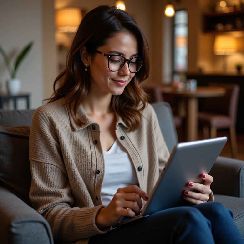 Woman Reading Ebook on Tablet