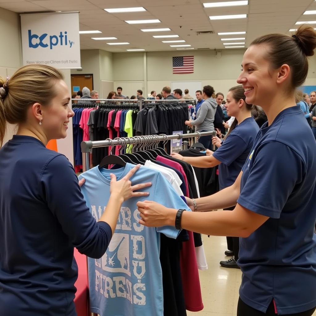 Woman Receiving Free Fitness Clothing at a Community Event