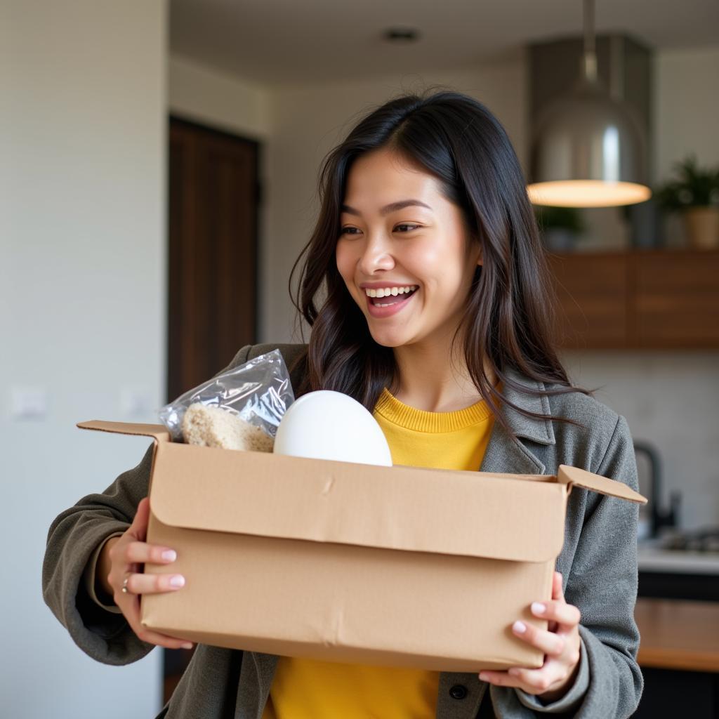 Woman Receiving Free Promotional Items