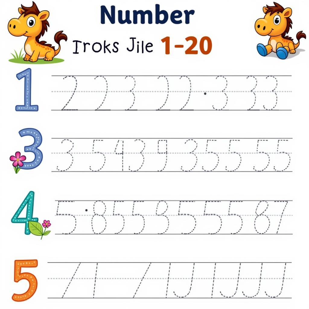 Tracing Activity Worksheet for Writing Numbers 1-20