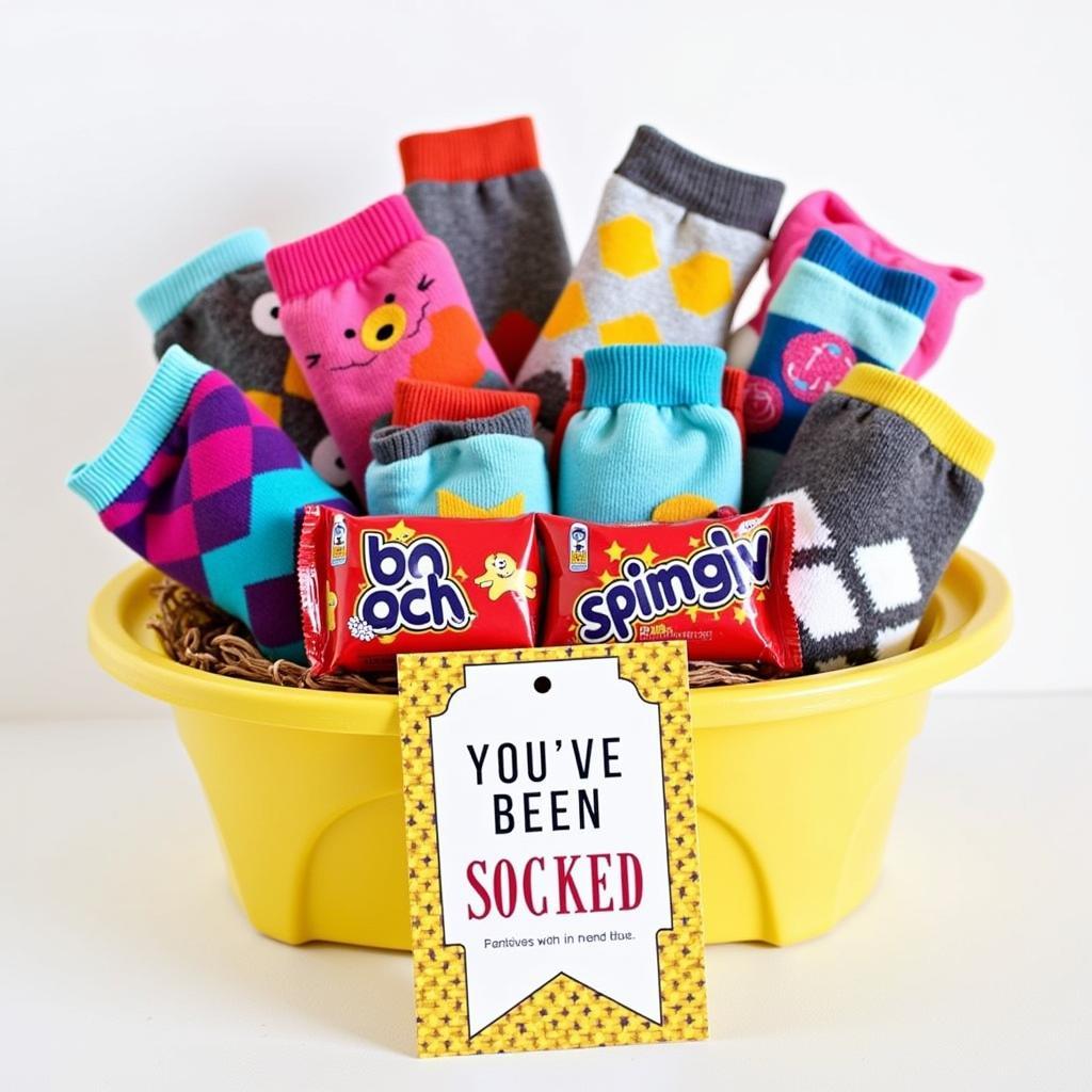 A Festive "You've Been Socked" Gift Basket