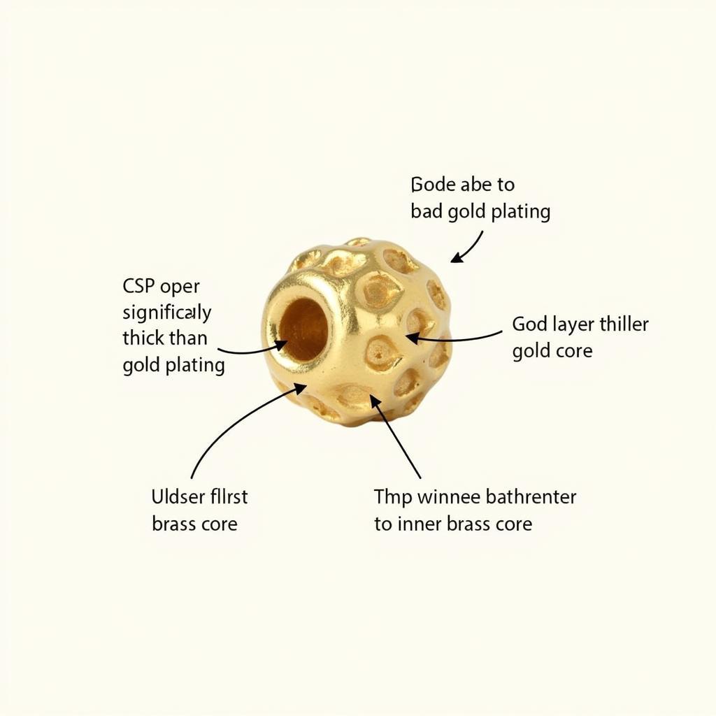 Cross-section of an 8mm gold filled bead showing the thick gold layer bonded to the brass core.